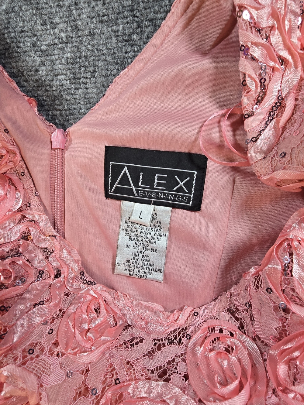 Alex Evenings Pink Floral Applique Top Womens Large NWT Ribbon Waist - Picture 2 of 7